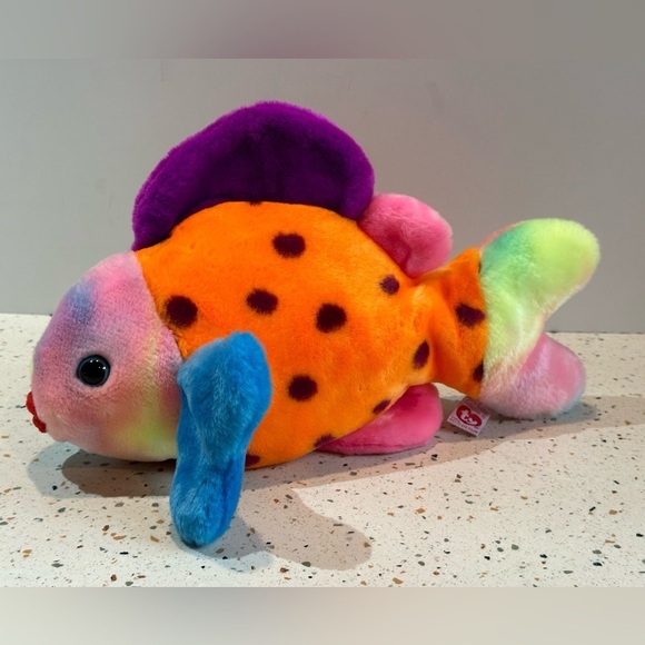 TY "Lips" Beanie Baby Buddies Tie Dye Rainbow Large Plush Fish 1999 Retired - Picture 6 of 9